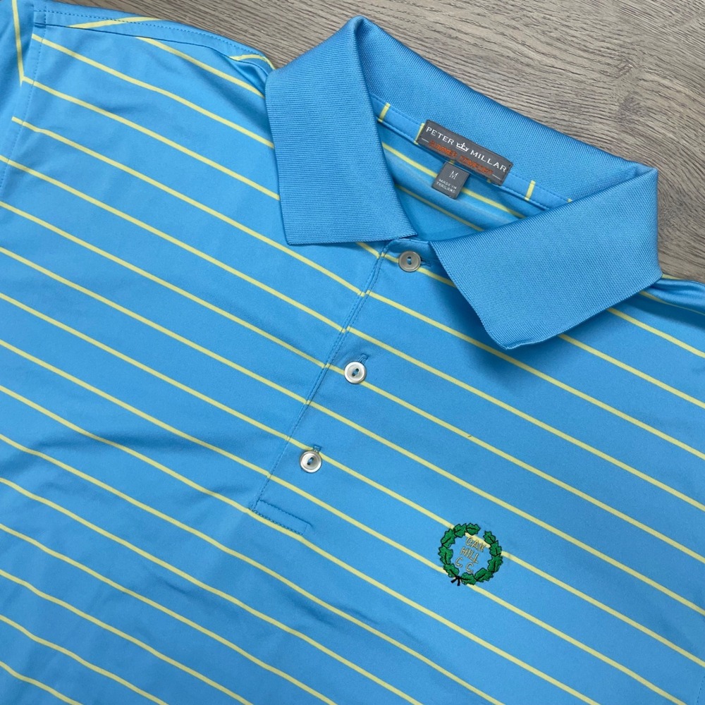 Peter Millar Polo Mens M Blue Striped Oak Hill CC Summer Comfort MS15EK10